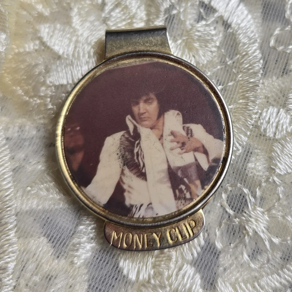 Vintage Gold-tone Elvis Money Clip with Portrait!